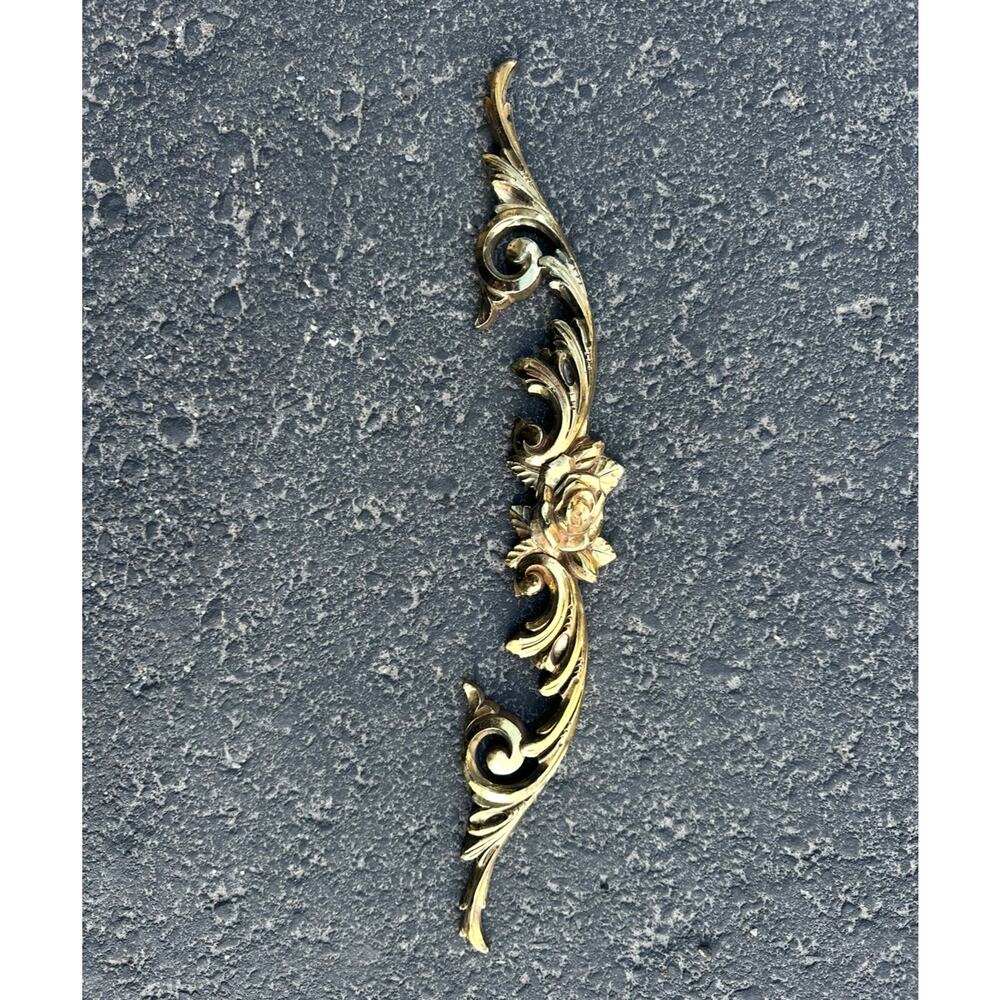 Faux Brass scrolling wall decor topper door frame, vintage baroque french rococo - Picture 2 of 10